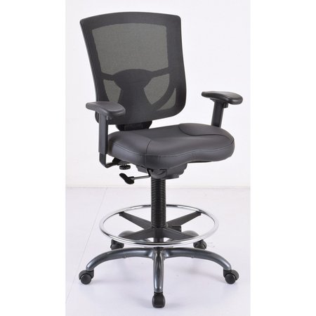OFFICESOURCE CoolMesh Pro Back Stool with Adjustable Arms, Upholstered Leather Seat, Footring and Black Base 8051ANSLBK